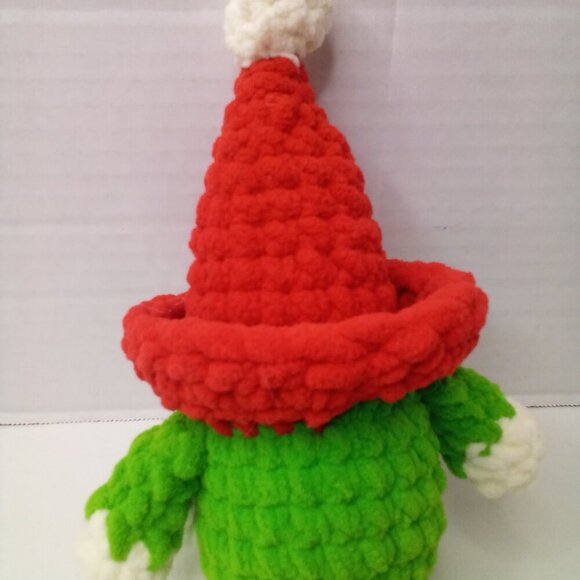 Crochet Gnome Elf Christmas Red Green 8" Handmade - Picture 11 of 14